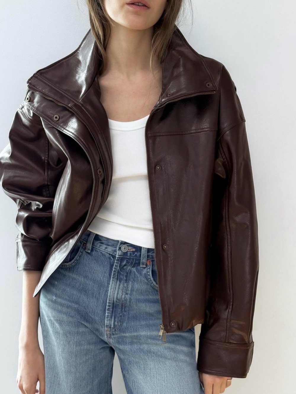 Zara Dark Burgundy Faux Leather Pleated Jacket. Size XL. Brand new!